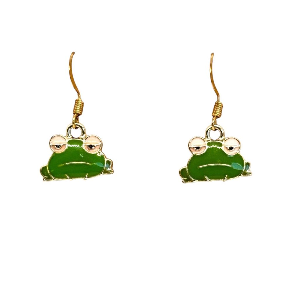 Enamel Frog with Gold Earrings #2093